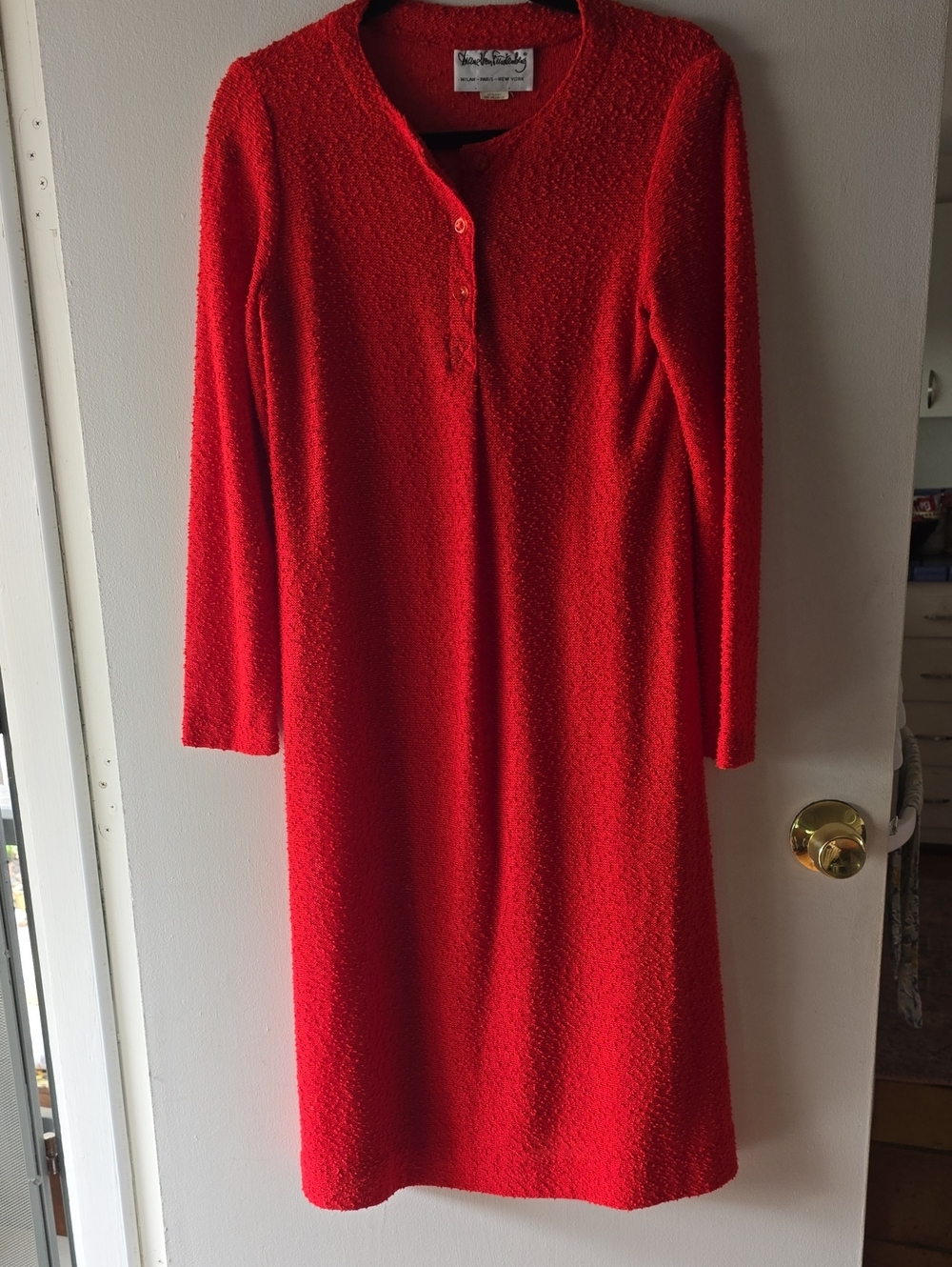 Diane Von Furstenberg 1970'S Red Long Sleeve Bouclé Dress